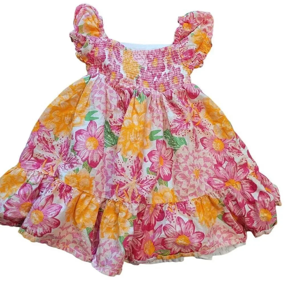 Joie Toddler Girls Dress Floral Smocked Puff Sleeve Cotton Natural Fiber
